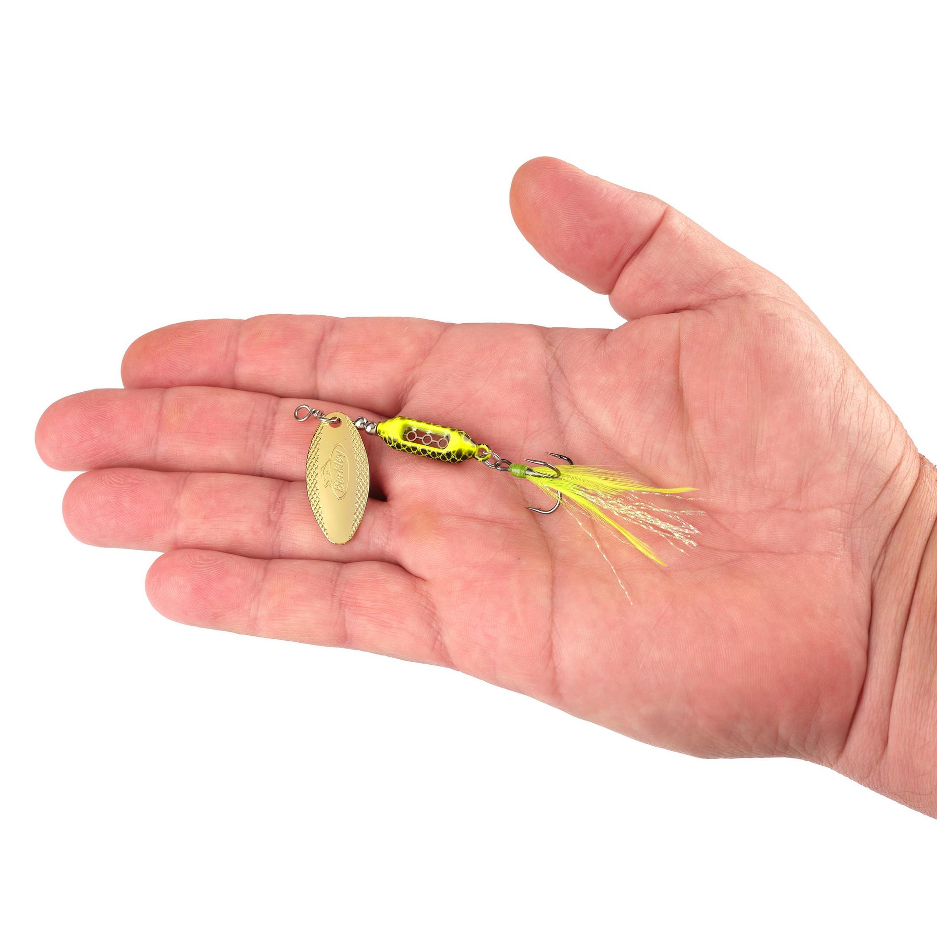 A hand holding the small Chartreuse/Black Dough Rider, showing the pocket in the barrel body